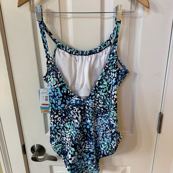NWT Swim Solutions Womens Printed V-Back One-Piece Swimsuit NEW 12 Flattering - Picture 4 of 5